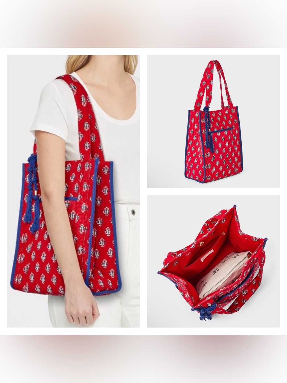 Floral Print Quilted Tote Bag with Tassel - Universal Thread™ | Red